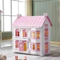 Pink And White Wooden Dollhouse