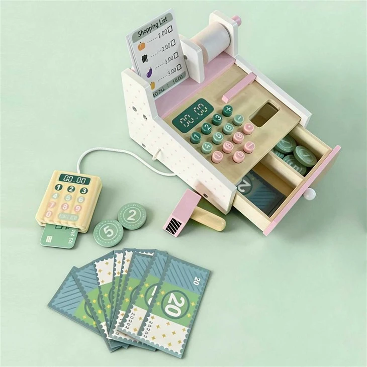 Montessori Wooden Cash Register Toy With Scanner suppliers