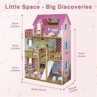 Wooden Dollhouse with Stickers Creative Play Toy