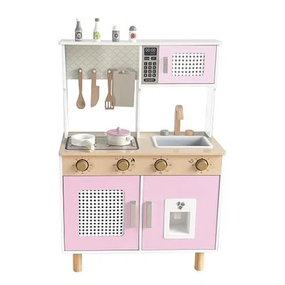 Pink Wooden Kids Kitchen Playset