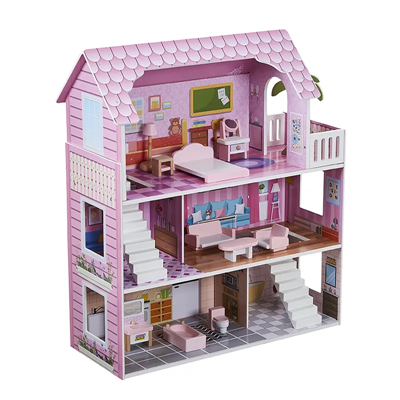 Pink dollhouse with 10pcs accessary