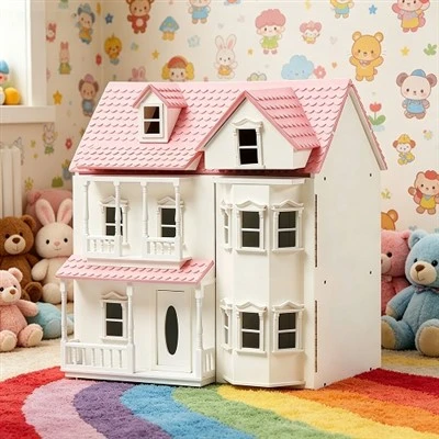 Pink Wooden Victorian Dollhouse