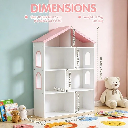 Wooden Dollhouse Bookshelf For Kids MDF Kids Bookcase best