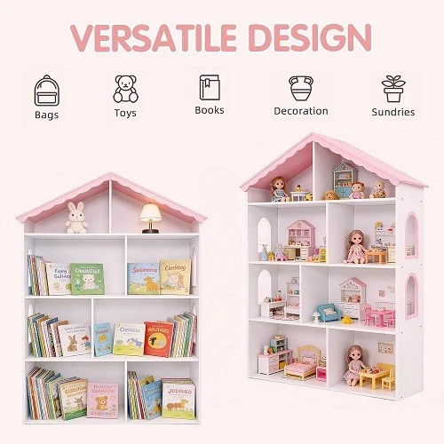 Wooden Dollhouse Bookshelf For Kids MDF Kids Bookcase suppliers