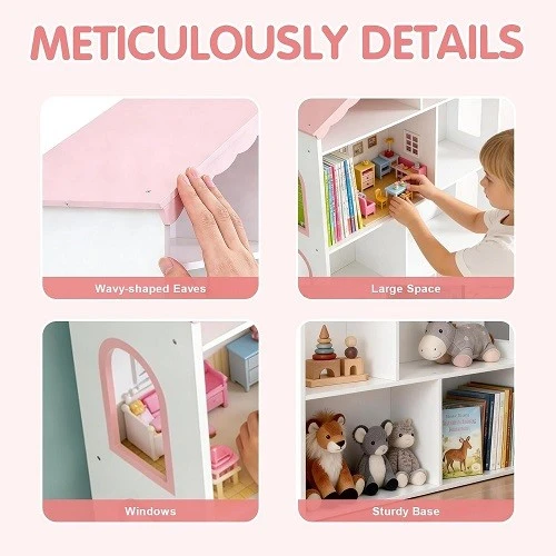 Wooden Dollhouse Bookshelf For Kids MDF Kids Bookcase factory